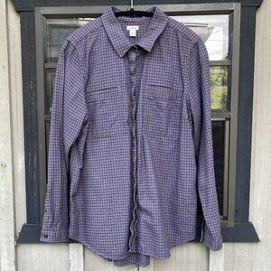 LL Bean Women's Plaid Flannel Shirt, Size XL, Blue Black Tan Cotton‎ Pockets